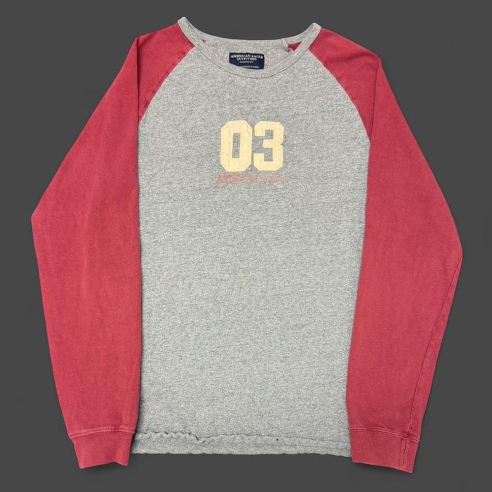 Vintage American Eagle Y2K Raglan Long Sleeve Shirt Grey Red 03 Womens XS